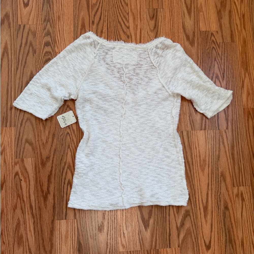 Free People We the Free Francis Tee NWT Ivory | Textured Raw Hem Scoop Neck Slim - Picture 5 of 14
